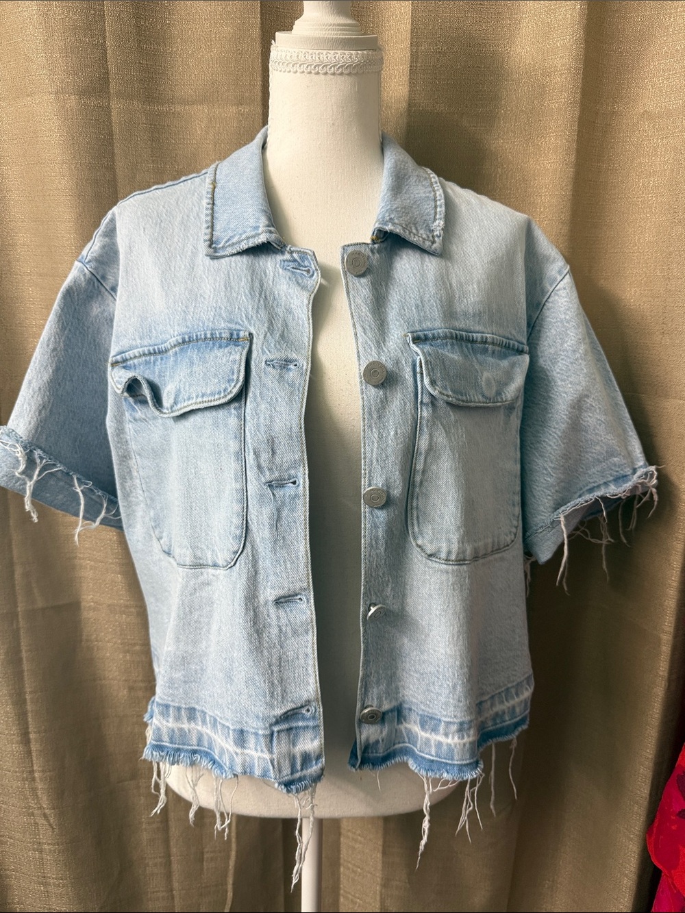 Habitual Light Blue Distressed Short-Sleeve Denim Jacket